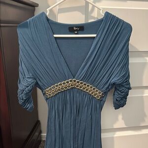Sky Blue Ruched V-Neck Sundress with Dolman Sleeves